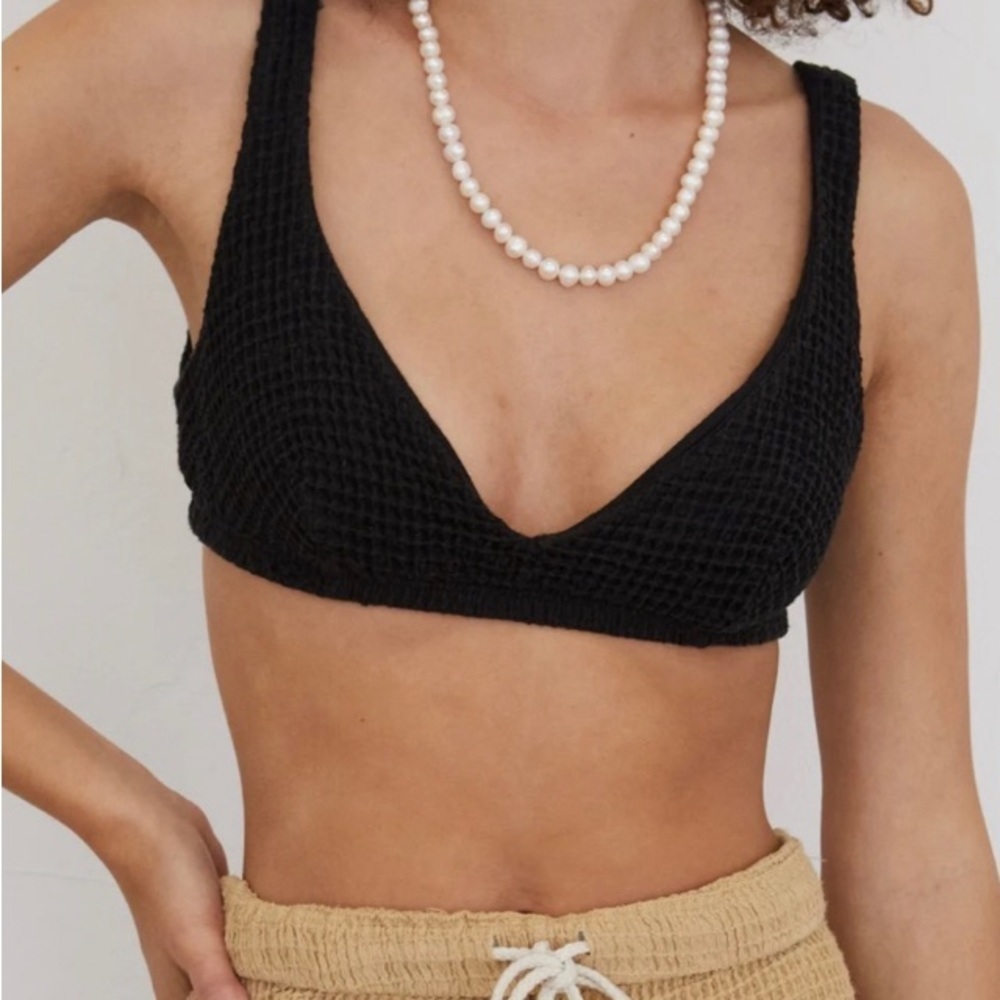 DONNI. Waffle Knit Bralette Black Size XXL NWT